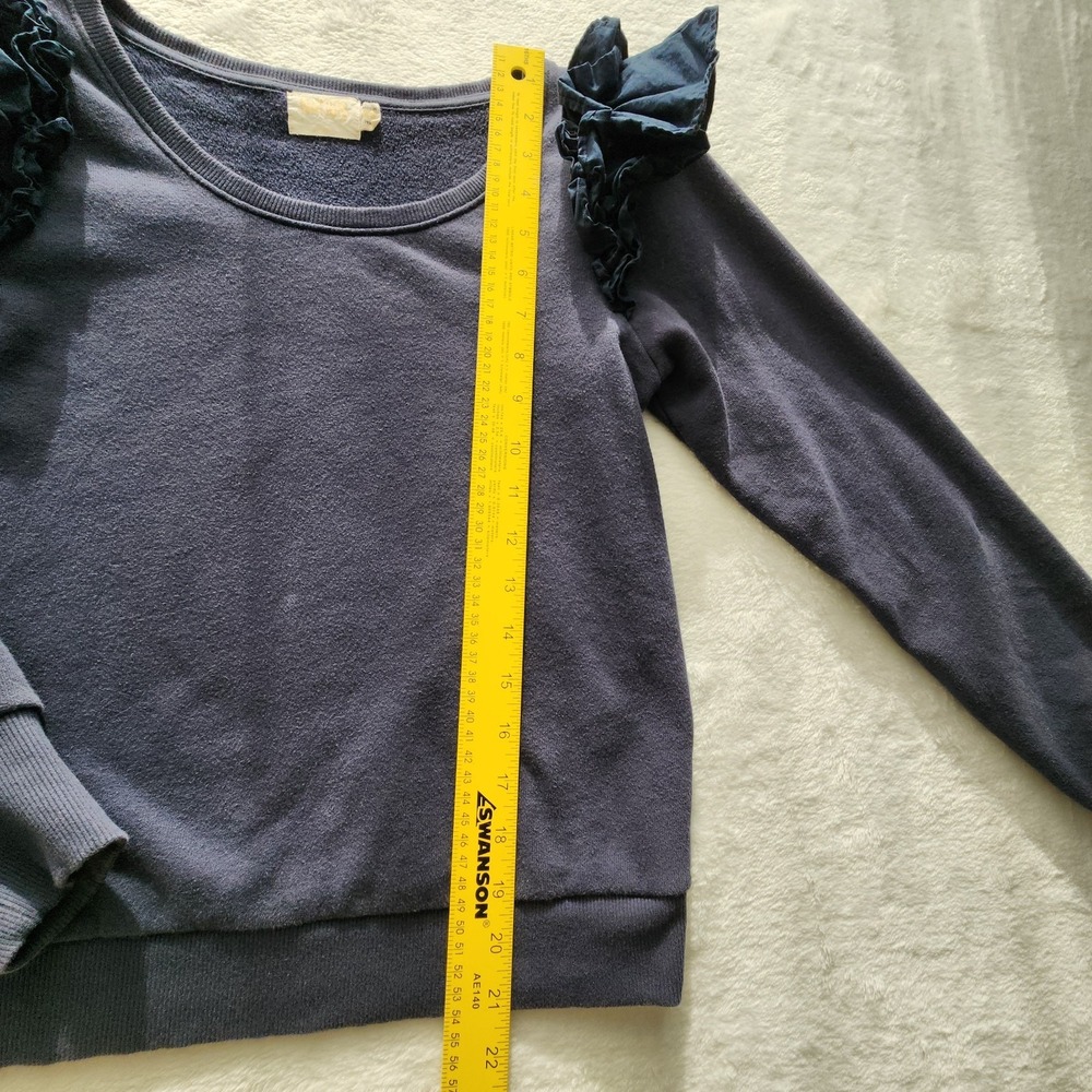 NATION LTD Esther Sweatshirt Ruffle Shoulder Womens XS‎ Navy Feminine French Top - Picture 11 of 14